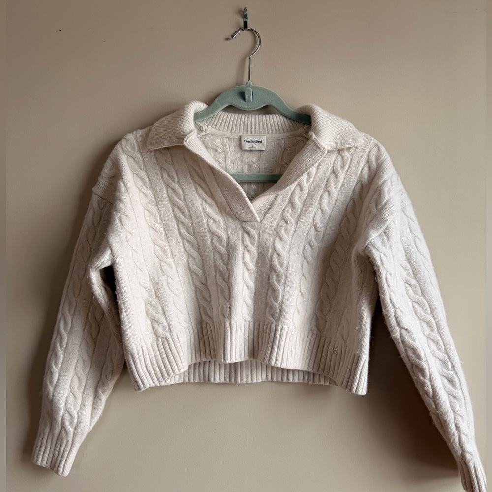 Sunday Best V-Neck Cable Knit Sweater - Cream
